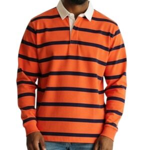 MP Massimo Piombo Men's Rugby Shirt Medium Long Sleeve Orange Navy Casual NWT